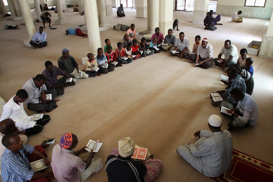 Students memorising the Quran in a mosque